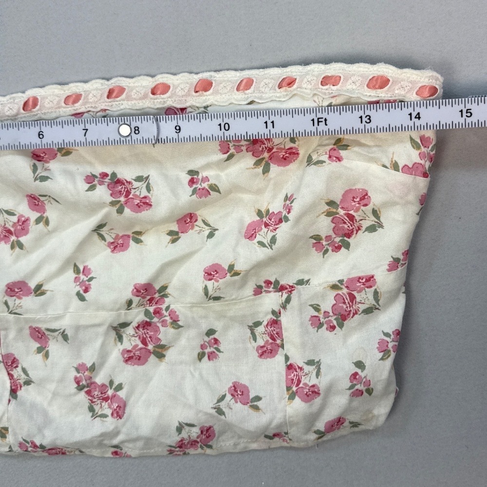 Moon Orchid Floral Tube Top Cream Pink Rose Lace Trim Smocked Back Medium - Picture 3 of 9